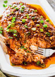 Firecracker Baked Salmon With Salmon Fillets Green Onions Garlic Fresh Ginger Olive Oil Low S Firecracker Salmon Recipes Baked Salmon Recipes Baked Salmon