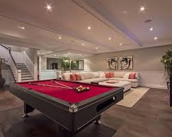 Nice Pool Table Set Up And Lounge Area In Basement Modern Basement Basement Design Basement Flooring Options