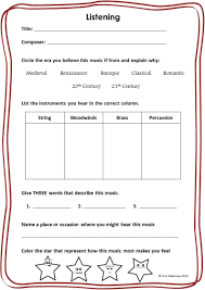 Music Listening Journal Worksheets Music Lessons For Kids Music Listening Worksheet Music Listening Activities