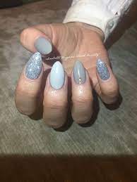 Grey Ice Cnd Acrylic Nails Almond Shaped With Customised Mixed Colours And Swarovski Almond Nails Almond Acrylic Nails Acrylic Nails Almond Shape