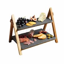 Elegantny A Stylovy Sevirovaci Stojan Z Akacie A Polickami Z Bridlice Darcekystylovejsie Stylovejsie Wooden Serving Platters Dessert Stand Serving Stand