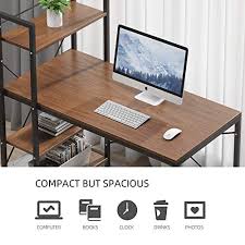Urbain home engineered wood powder coated finish big size foldable study desk/work from home 2 seater folding dining table (walnut) 4.5 out of 5 stars. Tower Computer Desk With 4 Tiers Shelves 47 6 Inch Writing Study Table With Bookshelves Study Desk Modern Steel Frame Compact Wood Desk Home Office Workstation Pricepulse