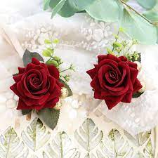 Then the newly wedded bride stands facing the altar and throws her bouquet over her head towards the guests. Amazon Com Campsis Wedding Rose Men S Boutonniere Wine Red Flowers Buttonholes Floral Suit Decoration For Groom Groomsman Best Man Prom Engagement Pack Of 2 Kitchen Dining