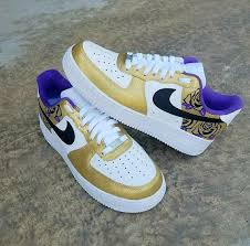 Black And Gold Air Force Ones Custom Nike Air Force 1s Gold Purple And Black With Hand Painted Roses These Can Be Designed With Any Colors Upon Request Nike Sneakers Fashion Nike Air
