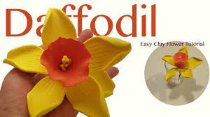 Making Decorative Daffodil Clay Flower Easily Without Cutter Or Mold Youtube Flower Video Tutorials Clay Flowers Daffodils