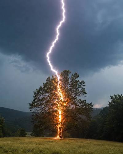 Lightning can do some crazy things': Tree burns from inside after lightning strike in Ohio