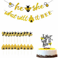 This hexagon cupcake display is adorable too from n design jeddah. Dusenly 22 Pcs He Or She What Will It Bee Banner What Will It Bee Cake Toppers And Bee Cake Topper Bumble Bee Themed Birthday Party Gender Reveal Decorations Buy Online In