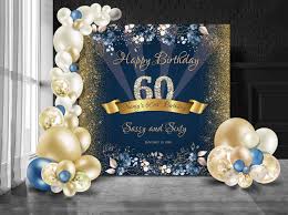 60th Birthday Backdrop Party Birthday Party Banner Navy Blue Etsy In 2020 Birthday Backdrop Backdrops For Parties 60th Birthday Party Decorations