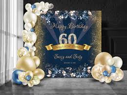 Best gift ideas of 2021. 60th Birthday Backdrop Party Birthday Party Banner Navy Blue And Gold Sassy And S Birthday Backdrop Gold Theme Birthday Party 60th Birthday Party Decorations