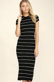 Walk About Black And White Striped Midi Dressat Lulus Com Striped Midi Dress Striped Dress Jersey Knit Dress