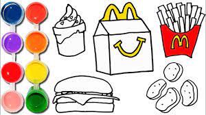 Krāsojošs burgers, pankūka, cupcake, konfekšu ēdiens, virtuļi, vienradzis frappuccino, saldējums. Cute Mcdonalds Food Coloring Pages Novocom Top