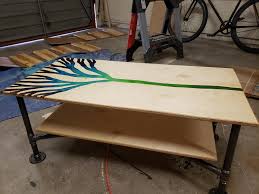 Melted Crayon And Epoxy Coffee Table Its Not Perfect But Im Proud Of It Click To See The Diy For This And Pro Melting Crayons Resin Table Woodworking Projects