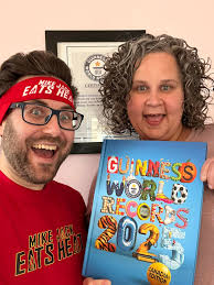 We're in the Guinness World Records 2025 book for our title of “Longest  Habanero Kiss.” It also mentions my GWR title for “Fastest Time to Eat 100  Carolina Reaper Peppers.” Thank you,