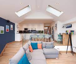 Main level includes reading room, dining, kitchen, living and master bedroom suite. Open Plan Split Level Living Room Dining And Kitchen Space Contemporary Dining Room Other By Hyve Architects Ltd Houzz