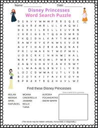 Puzzles are a fun way to pass the time whether on a rainy day or as a family project. Disney Princesses Word Search Puzzle Free Printable Disney Word Disney Princess Puzzles Kids Word Search