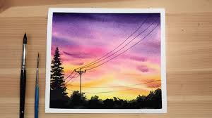 Here is a list of 31 easy watercolor art ideas for beginner artists. Watercolor Tutorial For Beginners Step By Step Sunset Power Lines Watercolor For Beginners Youtub Sky Art Painting Watercolor Art Lessons Easy Canvas Art