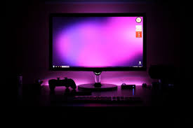 vibrantly backlit home office setup with ikea furniture intel nvidia patriot ikea gskill corsair custom rig backlig pc setup computer setup gamer room