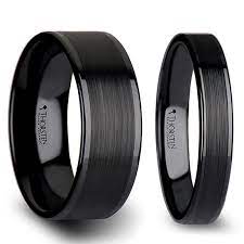 Brushed Center Black Ceramic Couple S Matching Wedding Band Set Matching Wedding Band Sets Mens Wedding Rings Wedding Band Sets