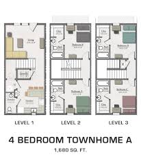 4b 4 5 Ba Townhouse Floor Plans House Plans Bungalow Floor Plans