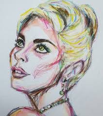 Lady Gaga A Star Is Born Oscar S 2019 Look Original Artwork Portrait Draw Sketch Mixed Media Portrait Drawing A Star Is Born Mediums Of Art