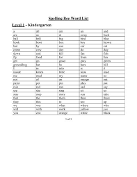 Spelling Bee Word List Level 1 Kindergarten Al Iman School