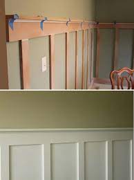 Put wood glue at the back of the panel and glue the wall frame. A Less Expensive Way To Have Chair Rail Wainscoting Diy Board And Batten Step By Step Tutorial Diy Home Improvement Home Projects Home