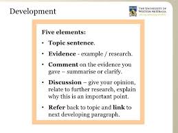 Development Five Elements Topic Sentence Evidence Example Research Essay Structure Essay Format Topic Sentences