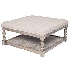Versatile large ottoman or coffee table with solid iron base circa 1950s freshly upholstered in grey cotton material. Contemporary Reclaimed Wood Beige Linen Upholstered Button Tufted Top Cocktail Ottoman With Open Shelf Ottoman Furniture Linen Tufted Ottoman