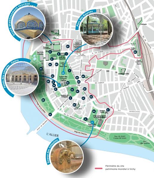 Carte de situation des appartements AppartUnique par rapport au Lac d'Allier et au Parc des Sources