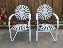 Antique Pair Of White Metal Sunburst Patio Spring Chairs By Badeye 600 00 Metal Garden Furniture White Metal Chair