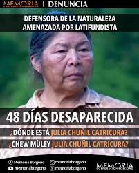 🟠 ¿DÓNDE ESTÁ 𝗝𝗨𝗟𝗜𝗔 𝗖𝗛𝗨𝗡̃𝗜𝗟 𝗖𝗔𝗧𝗥𝗜𝗖𝗨𝗥𝗔? ⚫️ Hace un mes  y 18 días 𝘀𝗲 𝗱𝗲𝘀𝗰𝗼𝗻𝗼𝗰𝗲 𝗲𝗹 𝗽𝗮𝗿𝗮𝗱𝗲𝗿𝗼 de Julia,  presidenta de la 𝗰𝗼𝗺𝘂𝗻𝗶𝗱𝗮𝗱 𝗺𝗮𝗽𝘂𝗰𝗵𝗲 Putreguel en la comuna  de Máfil, en la