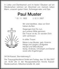 Hier finden sie aktuelle traueranzeigen und todesanzeigen. Traueranzeigen Von Paul Muster Trauer Hna De