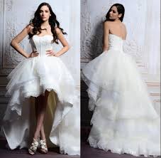 Wholesale Hi Lo Buy Modern Sweetheart Chapel Train Boning Bodice Lace Organza Tiers Fro Wedding Dresses High Low Sweetheart Wedding Dress Short Wedding Dress