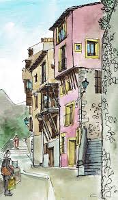 Calle De Cuenca Urban Sketching Architecture Painting Watercolor Architecture