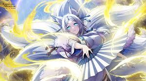 yukime (kage no jitsuryokusha ni naritakute!), kage no jitsuryokusha ni  naritakute!, kage no jitsuryokusha ni naritakute! master of garden, artist  request, highres, official art, 1girl, animal ear fluff, animal ears, bell,  blue