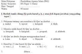 By admin materiposted on may 26, 2021. Soal Ulangan Ujian Pendidikan Agama Islam Kelas 3 Semester 1 Uas Pai Kelas 3 Sd