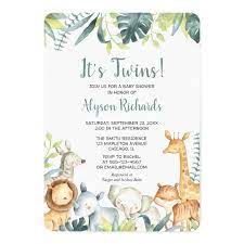Twins Gender Neutral Safari Animals Baby Shower Invitation Zazzle Com Baby Shower Invites Neutral Baby Shower Invitations For Boys Gender Neutral Baby Shower Invitations