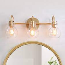 Bathroom vanity light strips are available in a range of sizes and shapes as well as designs. Laluz Bathroom Light Fixtures Gold Vanity Light Fixture With Clear Glass Shades For Bathroom Powder Room L 22 X H 9 X W 7 Amazon Com
