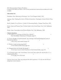 Using the information set below, write correct parenthetical citations/documentations for each example. Mla Documentation Practice Worksheet