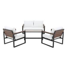 Black And White Outdoor Furniture Set Hampton Bay West Park Black Aluminum Outdoor Patio 4 Piece Conversation Set With Cushionguard White Cushions 501 0600 000 The Home