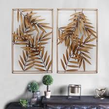 Gold Metal Palm Leaf Panel Wall Art Set Of 2 World Market Exterior Wall Art Leaf Wall Art Panel Wall Art