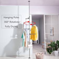 Plus, this rack is expandable so you can. Baoyouni Ceiling To Floor Tension Pole Garment Rack Coat Scarf Hat Hanger Shelf Clothes Drying Rack With Hooks Holder Dq0777 B Coat Racks Aliexpress