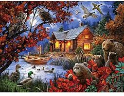 Bits And Pieces 300 Piece Puzzles Amazon Com Bits And Pieces 300 Piece Jigsaw Puzzle For Adults Moonlight Serenity 300 Pc Cabin In The Woods Jigsaw By Cottage Art Jigsaw Puzzles Painting