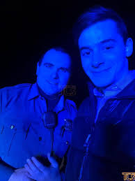 Lakewood resident Baruch Brog gets selfie with Jackson Police Officer Shane  Davis who helped him with his flat tire this evening in Jackson.