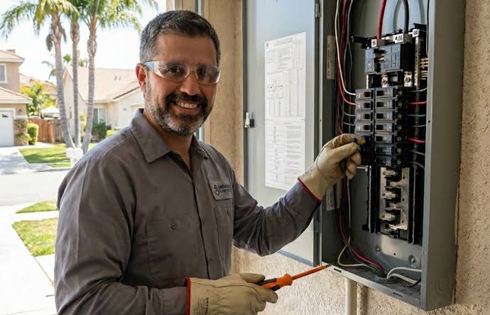 Local engineer fitting a fuse box and testing circuits in Dartford