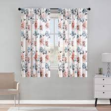 It's good to have curtains that allow you to see outside and are thick enough to cover your entire window. Amazon Com Sheer Short Curtains Floral Print Curtain Panels Cotton Blend Window Curtain Sheers Kitchen Bathroom 54 Inch Length Peach Red Leaf Flower Printed Bedroom Window Treatment Set Rod Pocket 2 Panels Kitchen