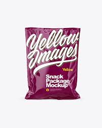 Glossy Snack Package Mockup In Bag Sack Mockups On Yellow Images Object Mockups