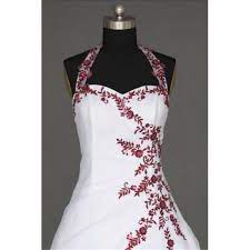 Vous vous souvenez la collection rouge? Robe De Mariee Joy T 34 A 54 Blanche Et Rouge Bordeaux Broderie Attache Dans Le Cou Bretelle 66