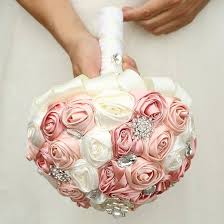 Yannew Ramos De Boda De Flor Rosas De Satén Hechos A Mano Para Novia, Ramo  De