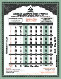 Ramadan Calendar 2020 Malton Masjid